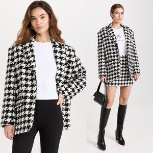 NWT Anine Bing Quinn Blazer Jacket Houndstooth Tweed Padded Shoulders Sz Small
